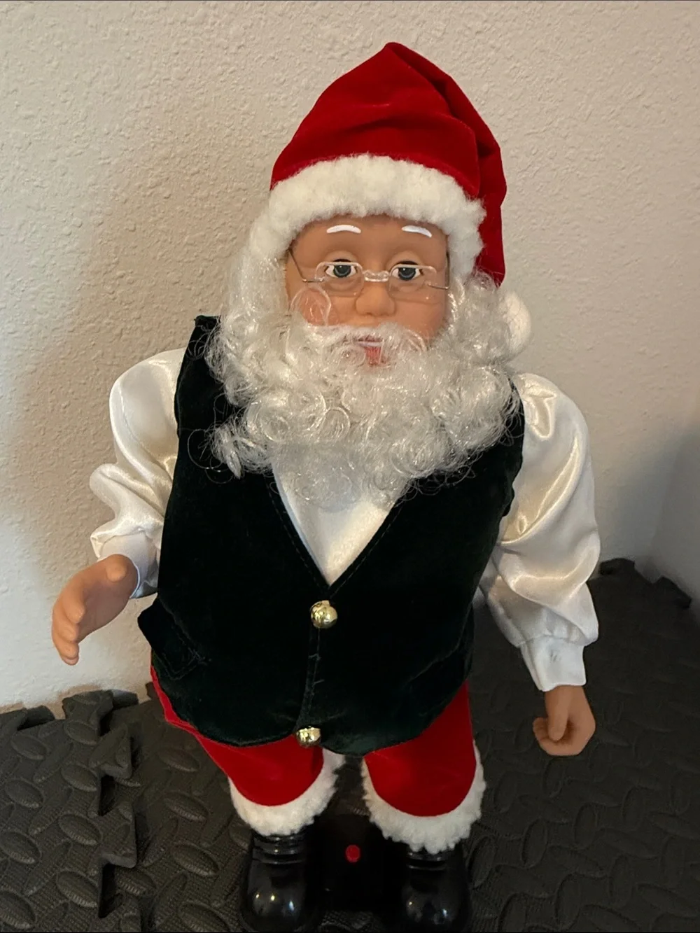 Holiday Santa Doll in Red Hat, Red Pants and Green Vest